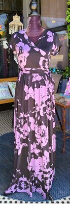 Black and Lavender Floral Maxi Dress