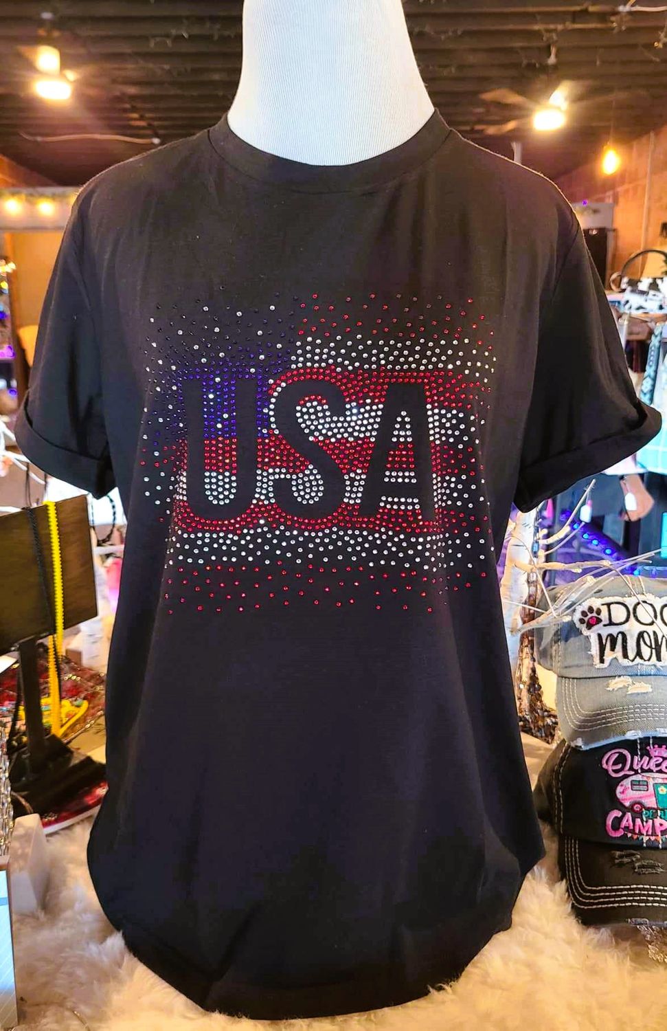 Black USA Sparkle T Shirt