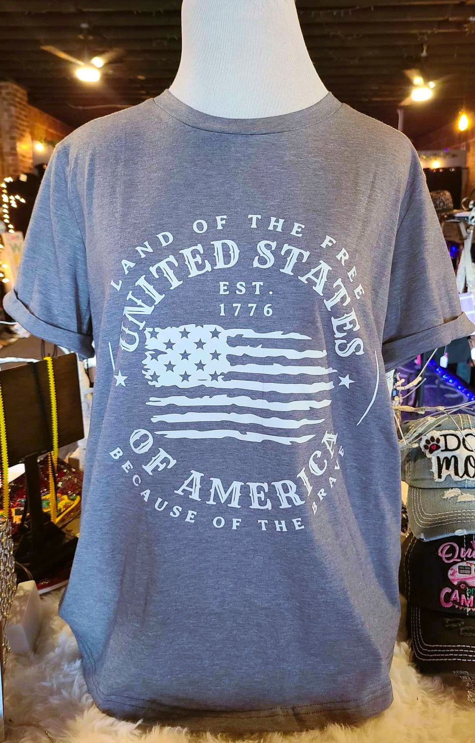 Gray Land of the Free Because of the Brave T-Shirt
