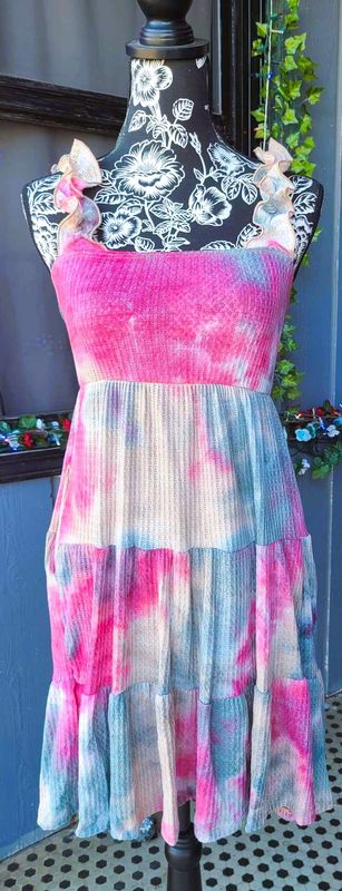Pink and Sage Tie Dye Dress with Pockets