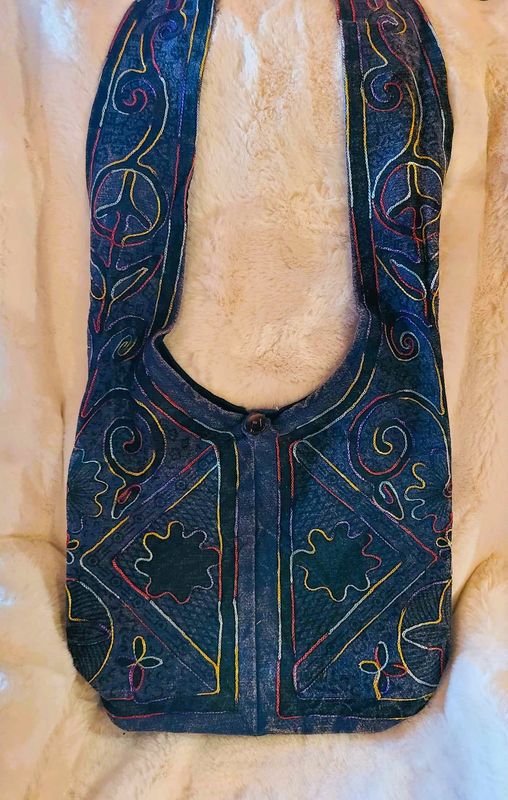 Blue Boho Hobo Shoulder Bag