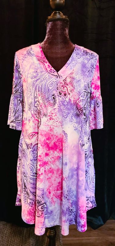 Pink and Purple Paisley Dress with Pockets