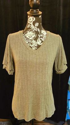 Olive Top with Puff Sleeves