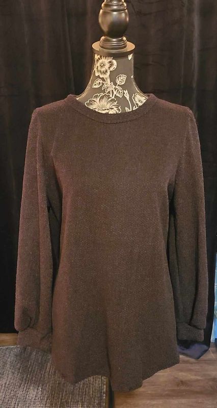 Black Sweater Top with Buttons on Back