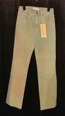 Risen Olive Raw Hem Straight Jeans