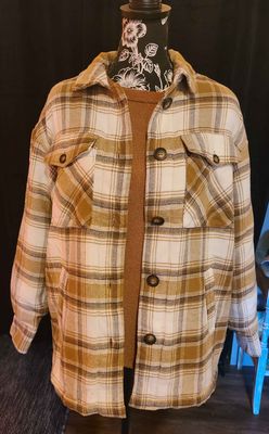 Brown Plaid Sherpa Lined Shacket with Pockets