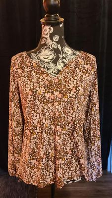 Brown Floral V Neck Top