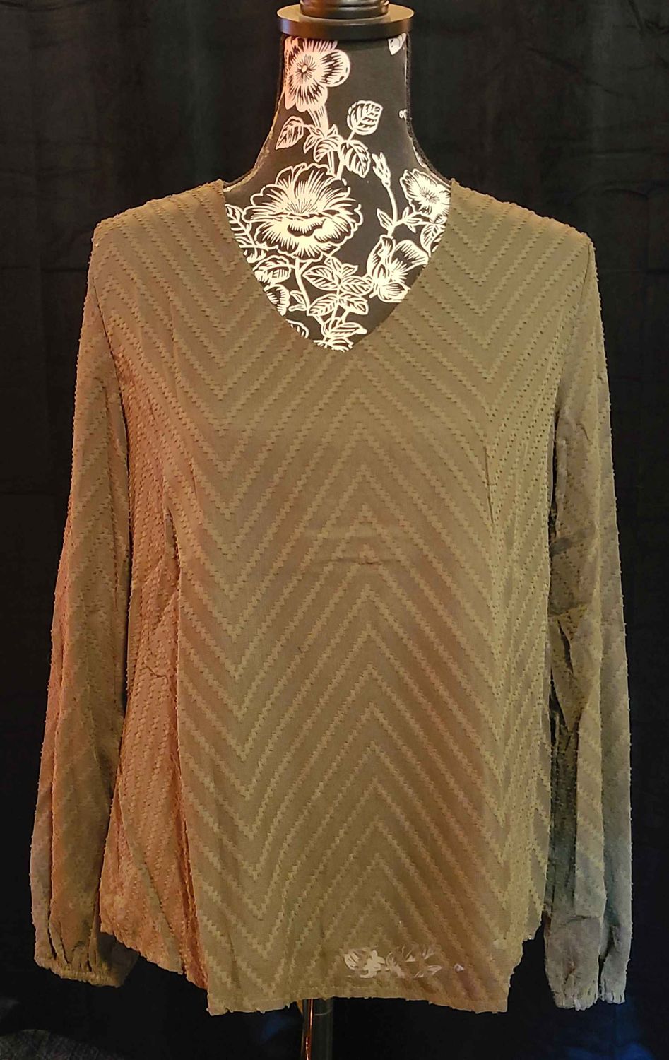 Olive Chevron Sheer Sleeve Top