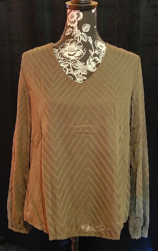 Olive Chevron Sheer Sleeve Top