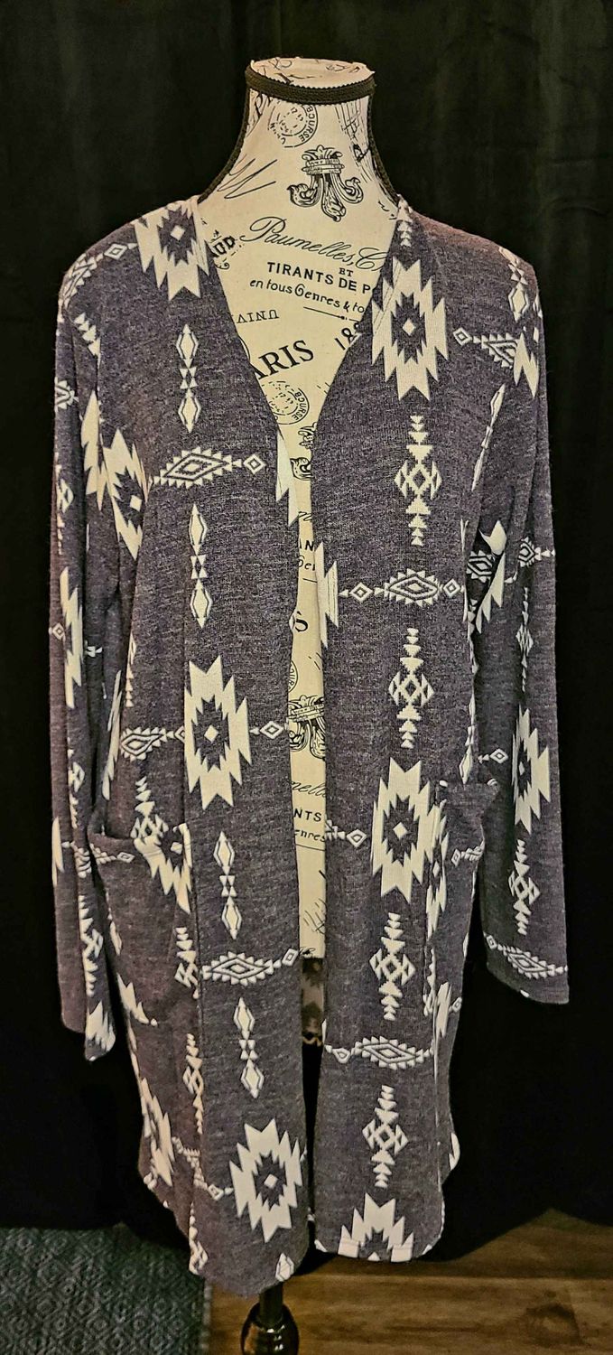 Black and White Aztec Cardigan with Pockets