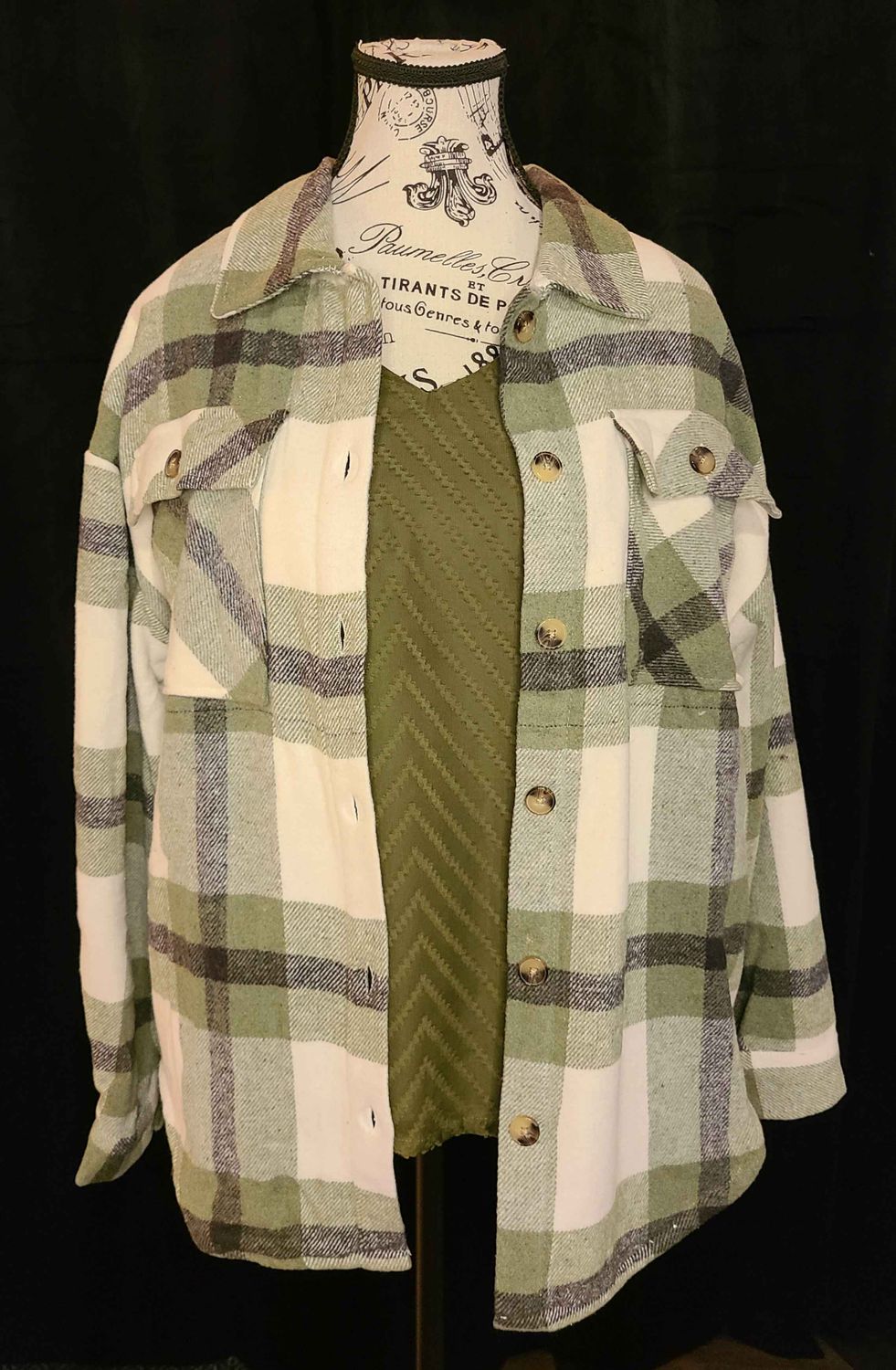 Olive and White Faux Fur Lined Shacket