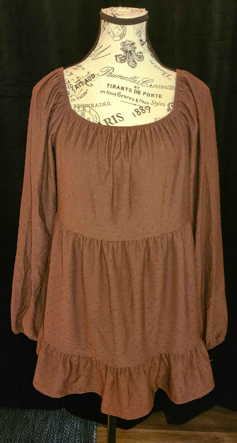 Brown Swiss Dot Puff Sleeve Top