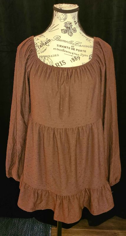 Brown Swiss Dot Puff Sleeve Top