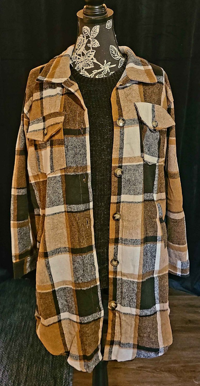 Long Brown and Black Flannel with Pockets