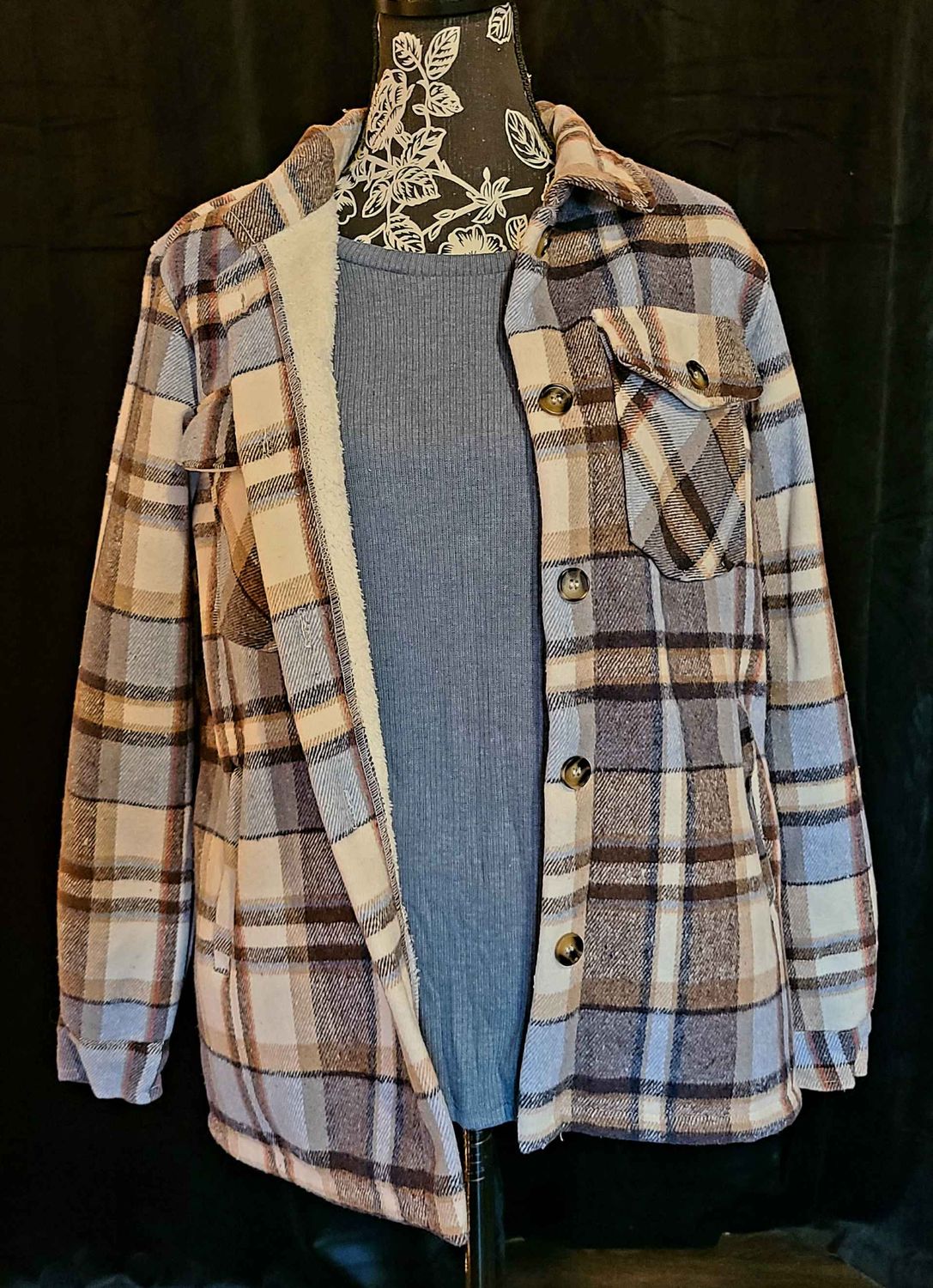 Light Blue Fur Lined Shacket with Pockets