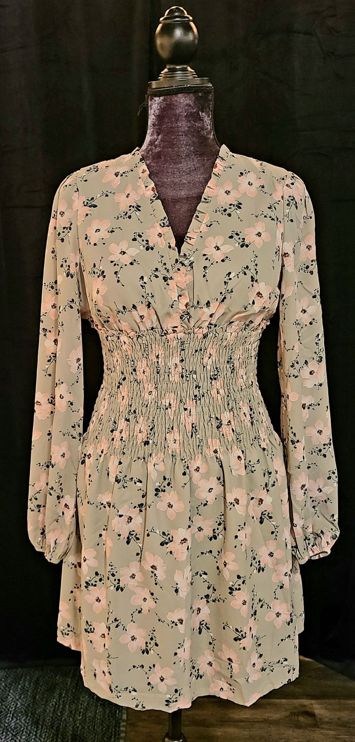 Sage Floral Smocked Waist Dress