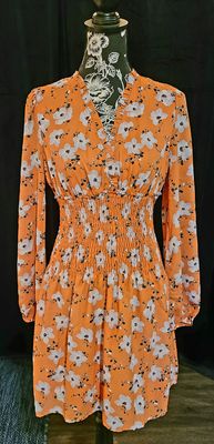 Orange Floral Smocked Waist Dress