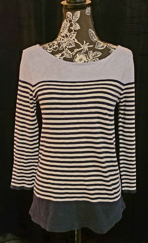 J. Crew Gray with Navy Stripe Top