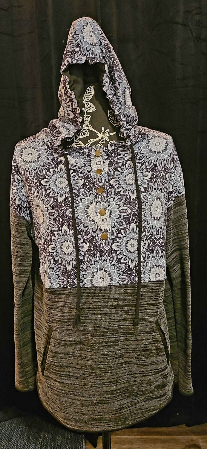 Gray Floral Hoodie