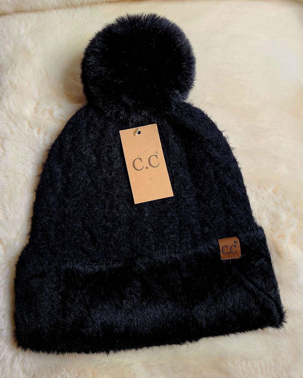 C.C Black Fur Beanie