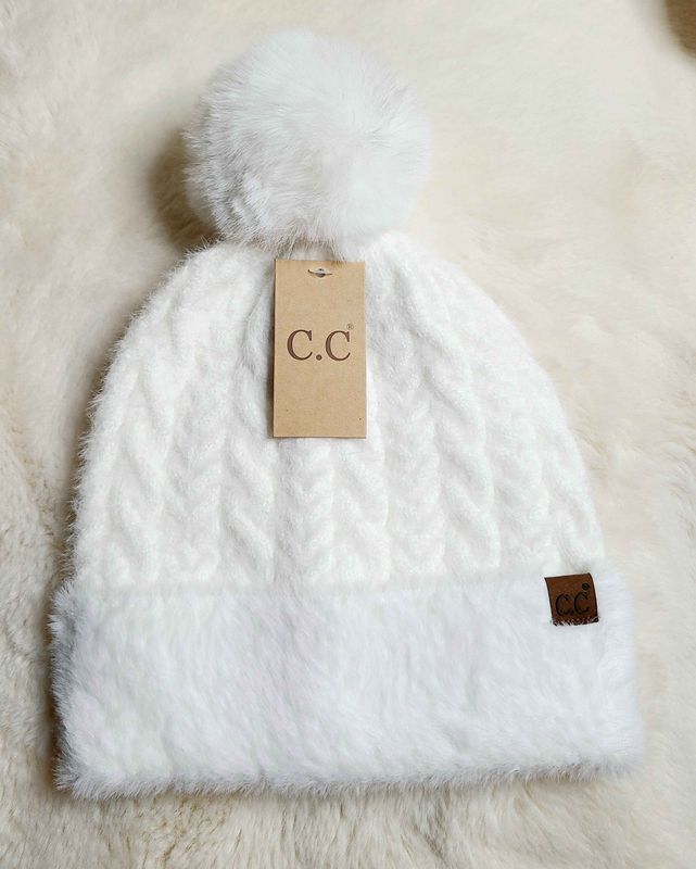 C.C White Fur Beanie