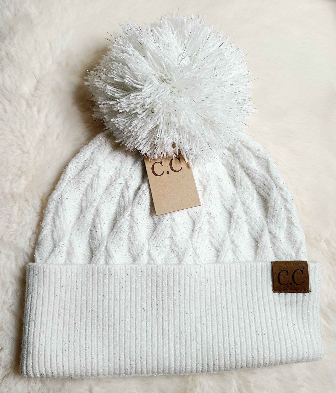 C.C White Sparkle Beanie