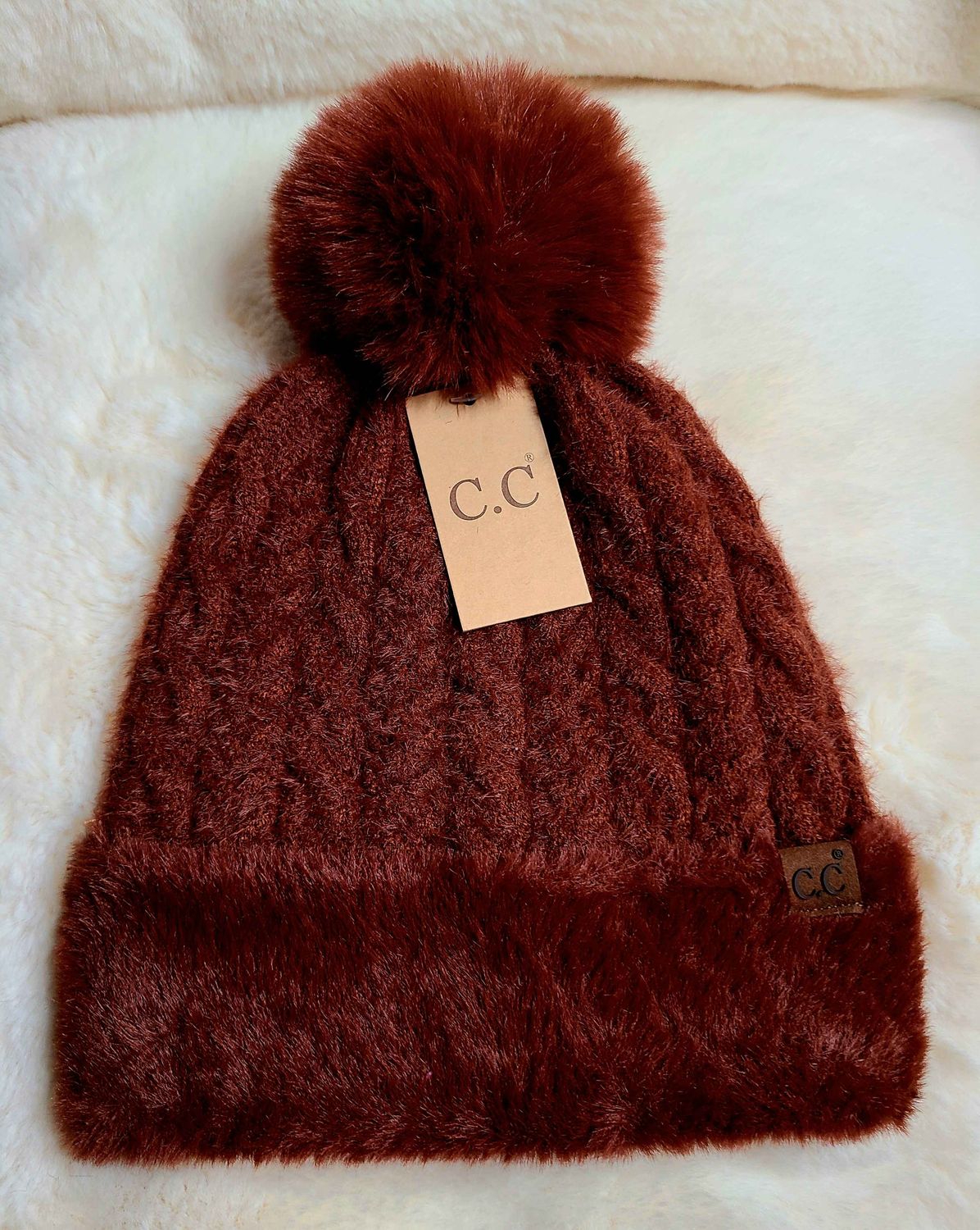 C.C Burgundy Fur Beanie