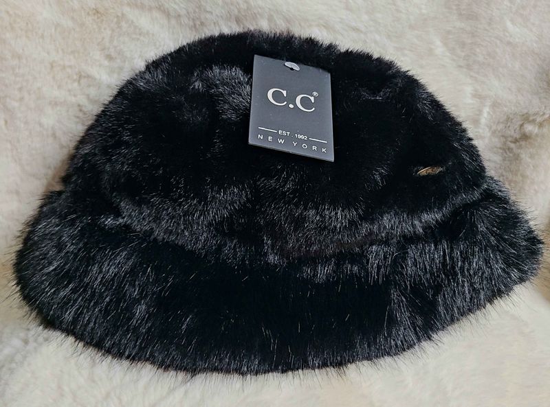 C.C Black Fur Bucket Hat