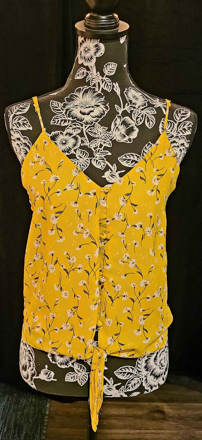 Yellow Floral Tie Waist Top