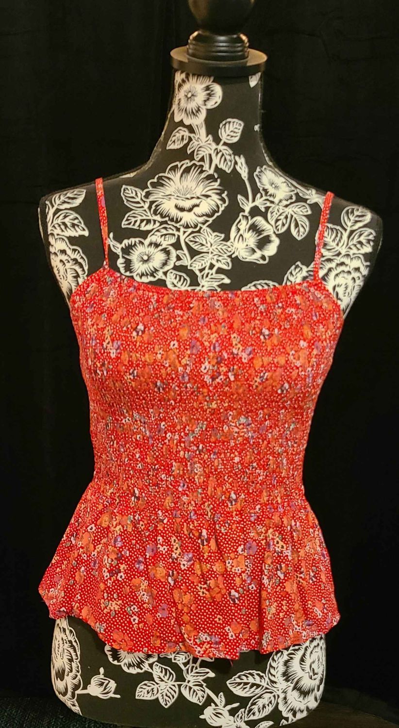 Red Floral Smocked Top