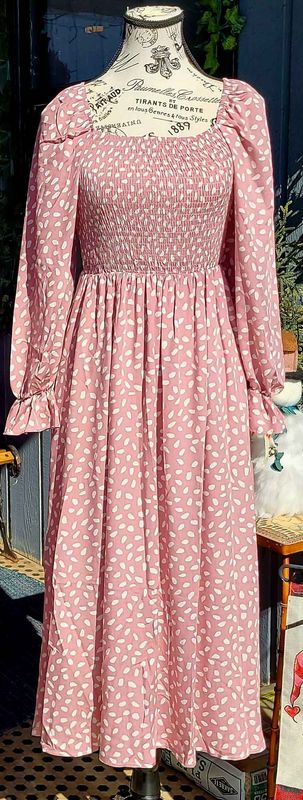 Dusty Pink with White Dots Smocked Dress