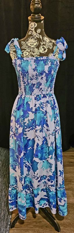 Blue Floral Smocked Maxi Dress