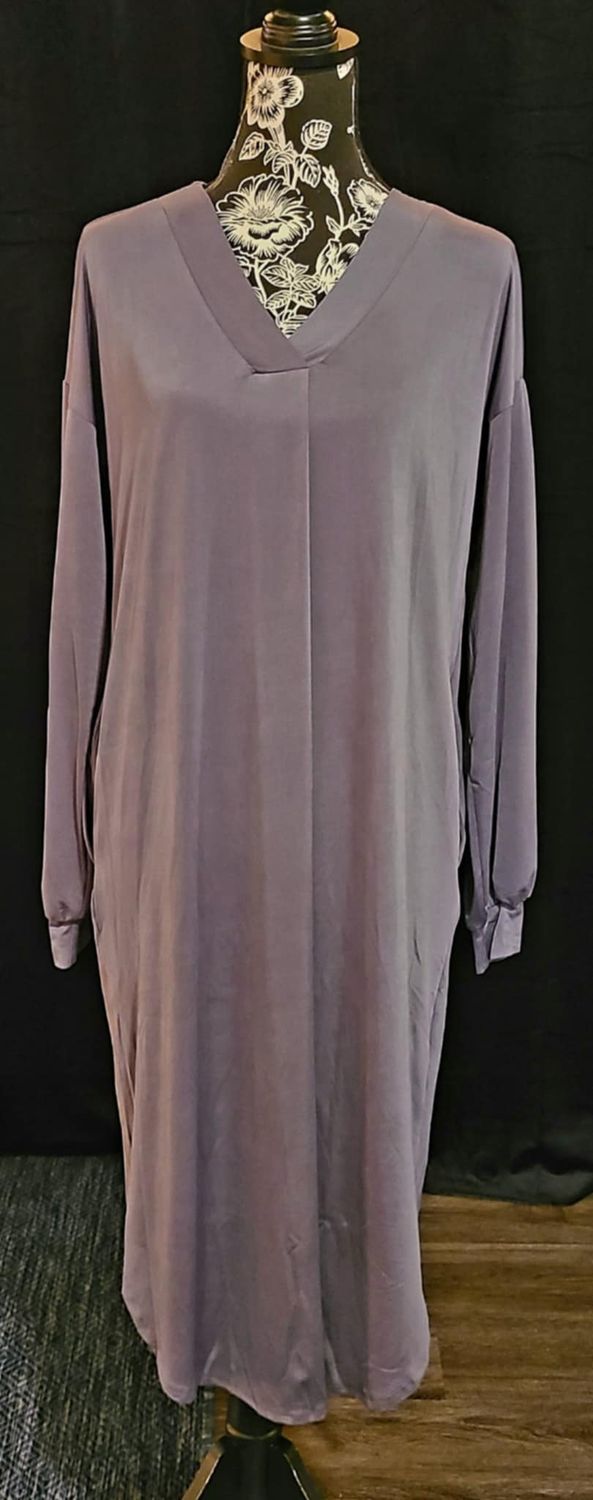 Gray Venezia V Neck Dress with Pockets