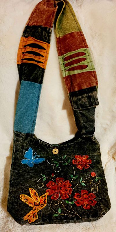 Blue Butterfly and Hummingbird Boho Hobo Bag