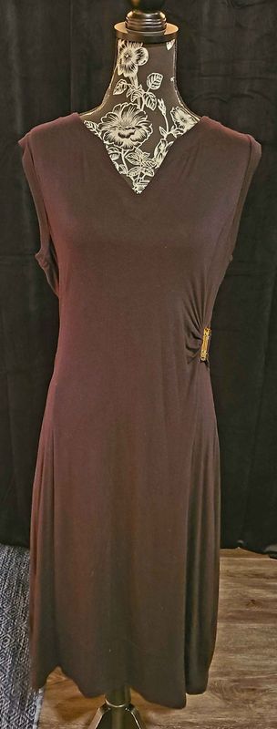 Black V Neck Dress with Gold Accent