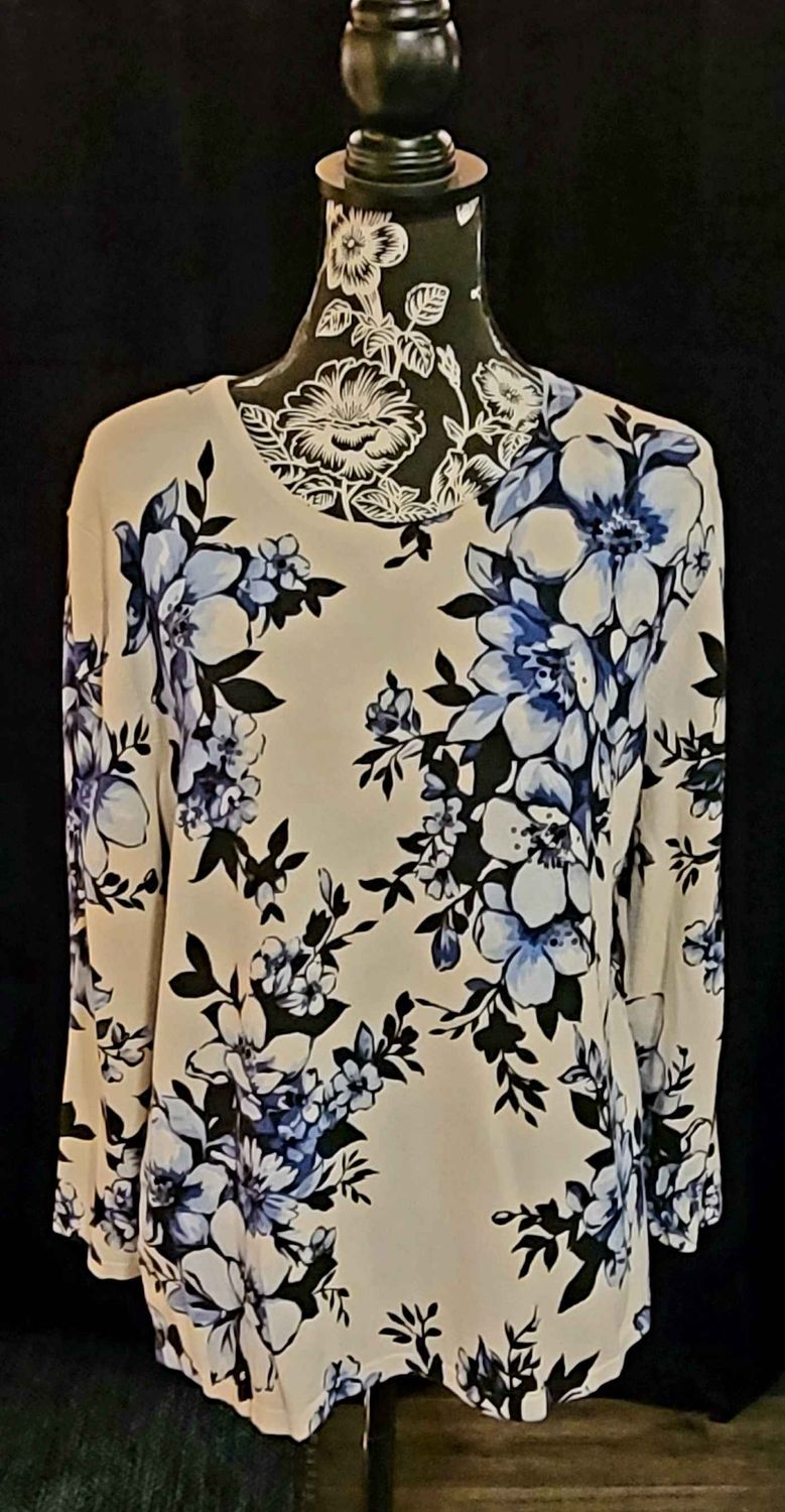 White with Blue Floral Top