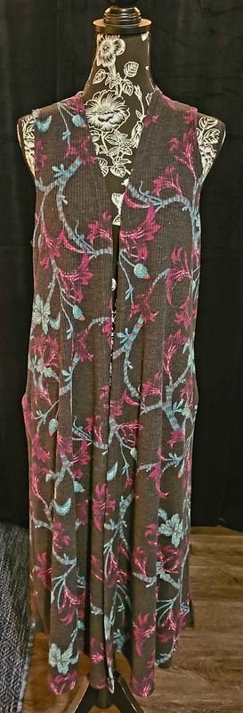 Lularoe Long Black Floral Sleeveless Cardigan