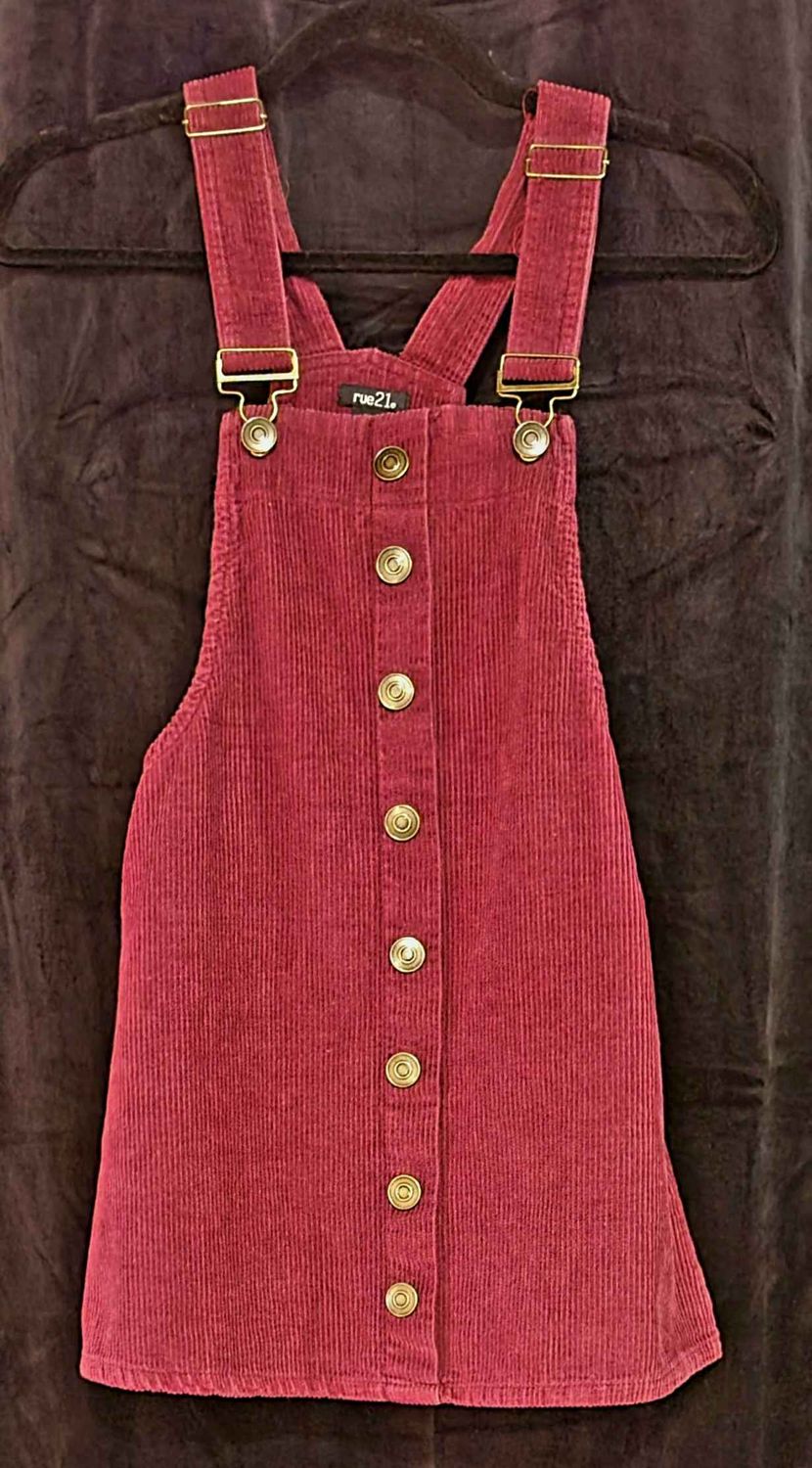 Burgundy Corduroy Overall Dress
