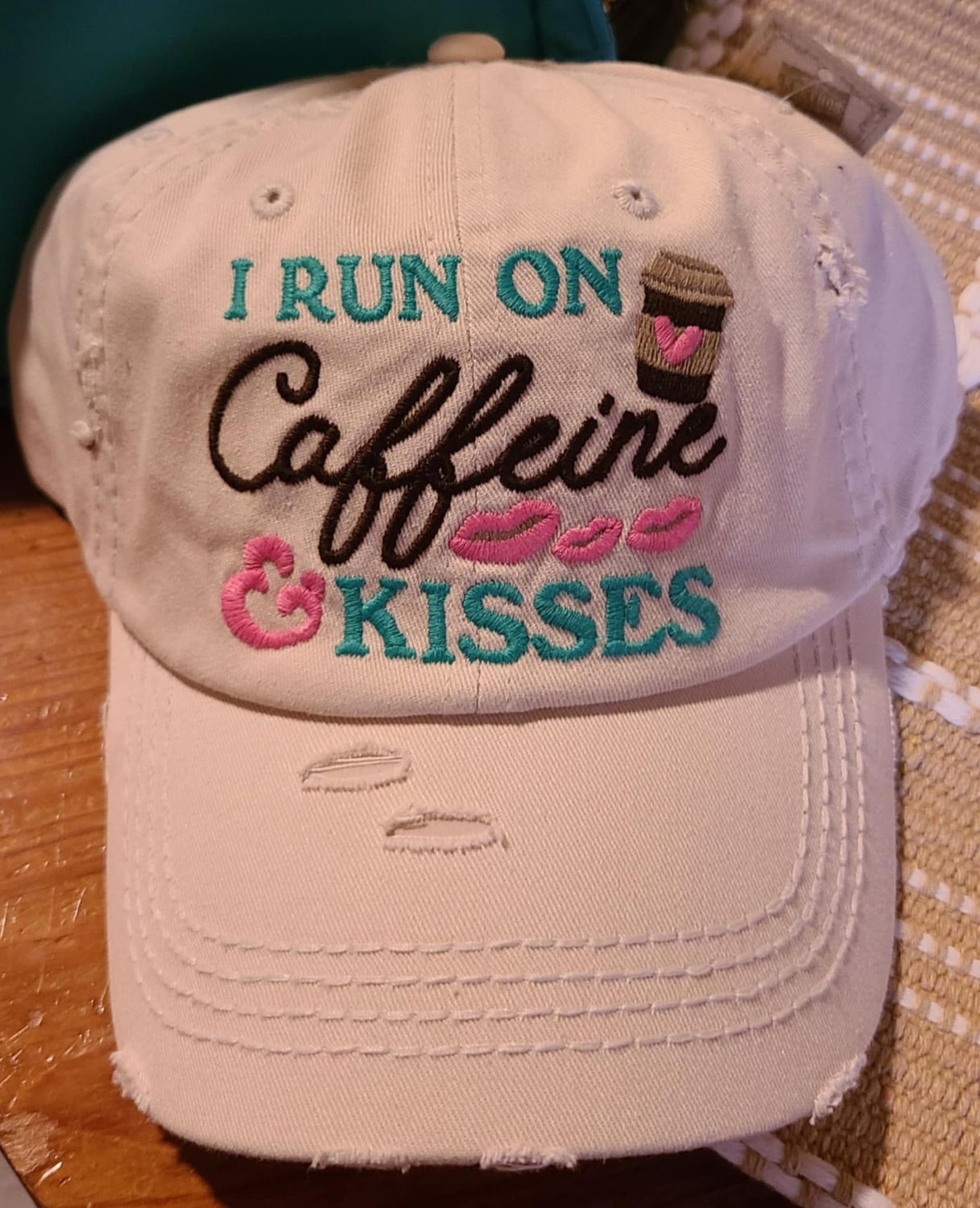 Off White I Run on Caffeine and Kisses Ball Cap