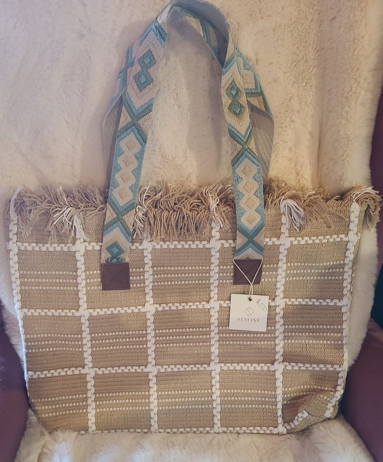 Big Taupe Bag with Aztec Straps