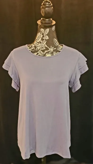 Blue/Gray Ruffle Sleeve Top