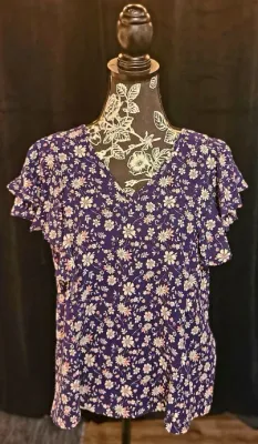 Navy Floral Ruffle Sleeve Top