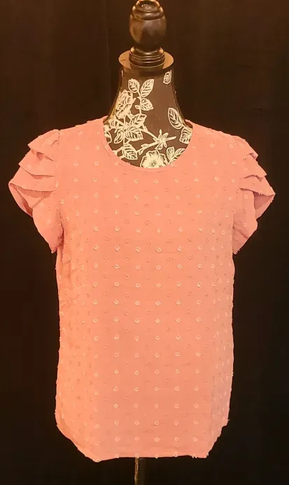 Pink Swiss Dot Triple Ruffle Sleeve Top