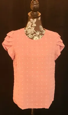 Pink Swiss Dot Triple Ruffle Sleeve Top