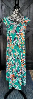 Green Floral Flutter Sleeve Dress