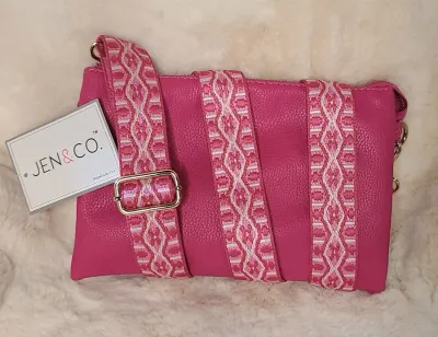 Jen and Co Hot Pink Crossbody with Aztec Strap