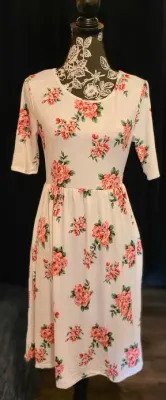 White with Pink Floral Dress with Pockets