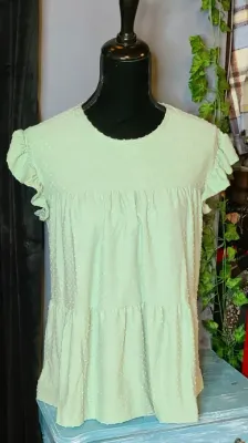 Sage Green Swiss Dot Ruffle Sleeve Top