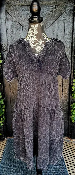 Zenana Black Reverse Stitch V neck Dress with Pockets