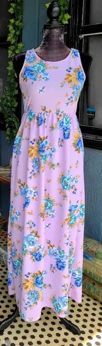Lavender Sleeveless Floral Maxi Dress with Pockets